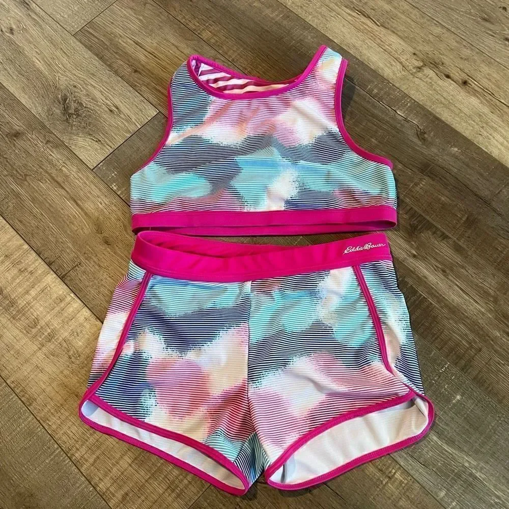 Eddie Bauer girls swim shorts and top size L 14/16